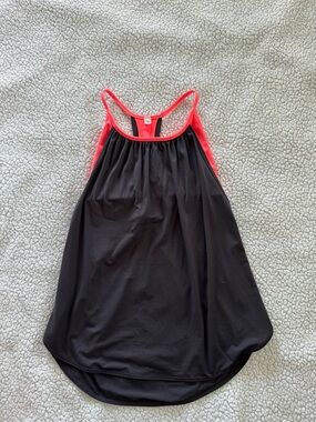 lululemon athletica Charcoal Tank with Built in Neon Coral Sports Bra